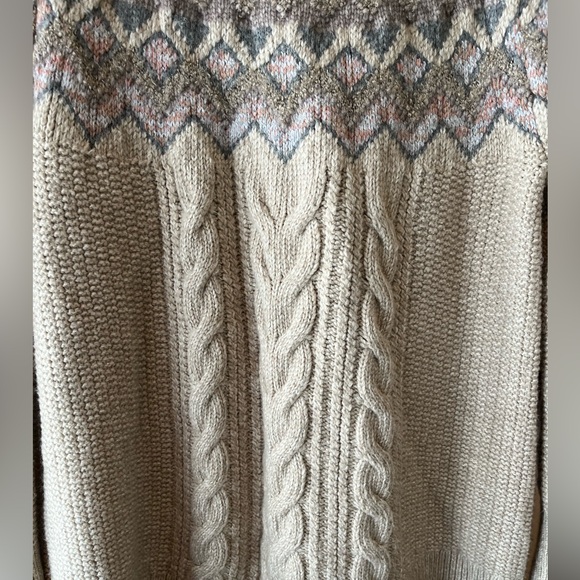Chicos Fair Isle Cable knit sweater Cabin-core Nordic Scandi Large Wool - Picture 6 of 9